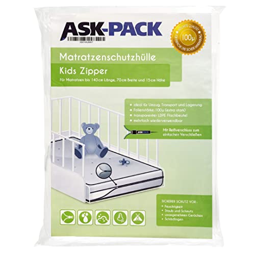 ASK Pack Matratzenschutzhüllen mit Anker-Reißverschluss - Größen von XS bis XXL, Wasserdicht, Reißfest, Ultra Starkes Material 100 mikron - Ideal für Umzug, Lagerung und Transport - 70x140 cm