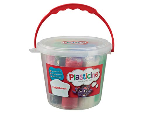 Plasticine FunTUBulous, Original Modelliermasse, Weich und Nicht-Härtend, Enthält 8 Bumper-Sticks Plastik-Eimer mit Traggriff, Geeignet für Kinder ab 3 Jahren