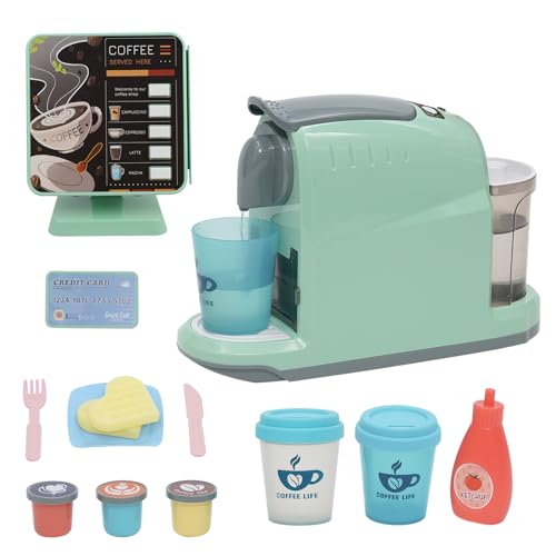 Spielzeug Kasse & Kaffeemaschine Kinder,Kaufladen Zubehör/Küchenzubehör Set,Kindergeschirr Spielküche,Kaffeemaschine Spielzeug,Küchenspielzeug Kaffeeservice für Mädchen und Jungen ab 3 Jahre (Grün)