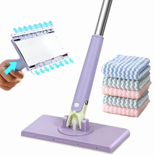 Automatischer Tuchwechsel Mini Mop, 360° Rotierbares Wischmopp, Reinigungsmopp mit langem Griff, Kleiner Wischmopp Mit Gesichtstuch, Zum Wischen Von Böden, Wänden, Küchen (1Mini Mop + 5Handtuch)