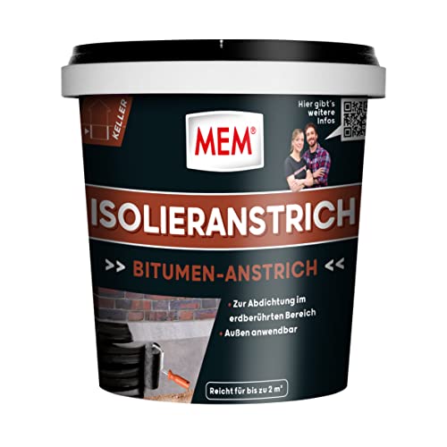 MEM Isolieranstrich, Wasserabweisender Deckaufstrich auf Bitumenbasis, Abdichtend und nicht versprödend, Beständig gegen Bodenfeuchtigkeit, 1 Liter, Schwarz