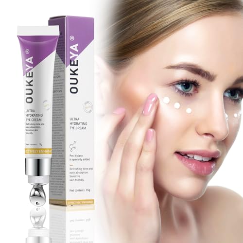 OUKEYA Augencreme für Dunkle Ringe & Schwellungen, Anti-Aging Faltenbehandlung mit Koffein, Vitamin E, Hyaluronsäure & Pflanzenextrakten, Feuchtigkeitsspendend, Reparatur mit Massage-Roller