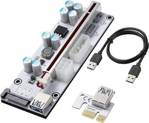 YABOANG PCIE Riser 1 x bis 16 x Grafikerweiterung für Bitcoin GPU Mining Powered Riser-Adapterkarte, 8 Feste Kondensatoren, 60 cm USB 3.0-Kabel