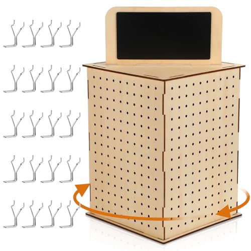Barydat Drehbarer Stecktafel-Präsentationsständer mit Haken, 4-seitig, drehbarer Schmuck-Organizer, Ständer, 30 x 30 cm, mit Tafel für Einzelhandel, Messen, Handwerksausstellungen, Schlüsselanhänger,