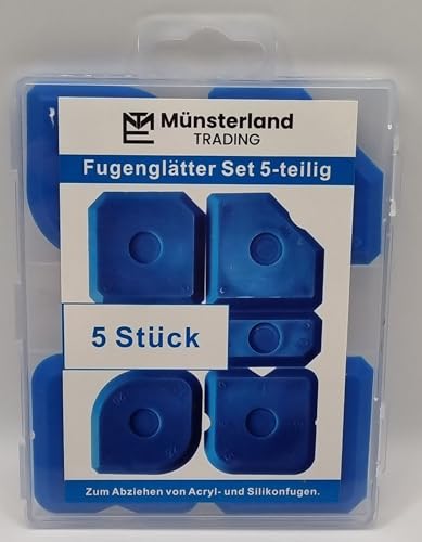 Fugenglätter Set 5 tlg. blau in praktischer Aufbewahrungsbox -Silikon Abzieher Silikonfugen Abzieher Silikonabzieher Fugenabzieher Silikon Profi Fugenglätter Silikon Fugenabzieher