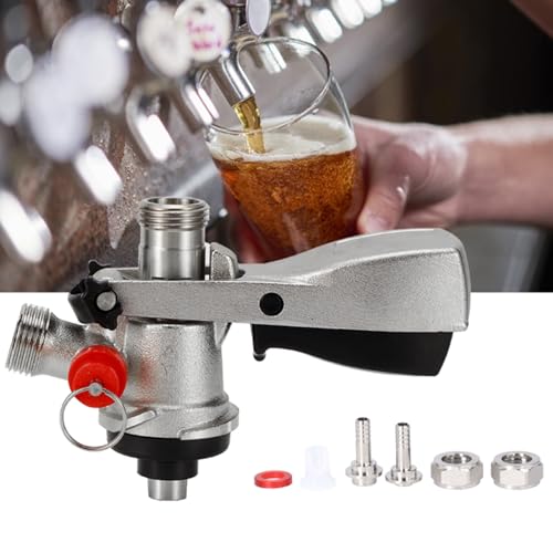 Bierspender, Keg Koppler G5/8 Gewinde S Typ Fassbier Spender Kegverschluss Zapfkopf 304 Edelstahl Korb Keg Zapfkopf mit 6 Armaturen Bierfass Anschluss mit Sicherheitsüberdruckventil Hausbrauanlage