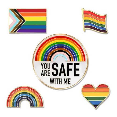 5 Stück Pride Pin Set, Regenbogen Flagge Anstecker, Regenbogen Metall Brosche, Herzförmig Pride Anstecker, Lgbtq Accessoires für Paraden und Veranstaltungen