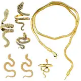 Schlange Schmuck Set,Schlange Ohrhänger,Schlange Halskette Gold,Ringe Frauen Gold Schlange,Halskette Damen mit Schlange,Ringe Frauen Schlange,Schlange für Teenager Mädchen Halskette Anhänger