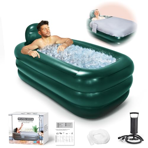 Nevife Aufblasbare Badewanne mit Komfort-Badewannenboden,faltbare/portable freistehende Badewanne für Erwachsenen-Spa, ideal für heiße Bäder/Eisbäder 168x95x45cm (grün)