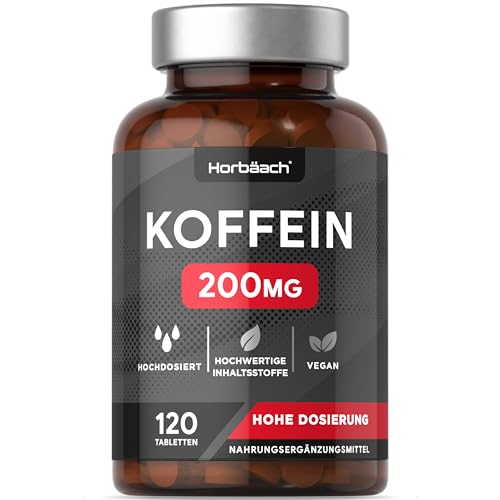 Koffeintabletten 200mg pro Stück | Hochdosiert | 120 Vegan Caffeine Pills | by Horbaach