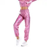 Generisch Damen Metallic Glänzed Hose Elastischer Bund Sporthose Locker Freizeit Casual Lang Hose Sweathose Jogginghose Leggins Wet Look Stretch Leggings Tanzhosen Disco Clubwear Karneval (XL)