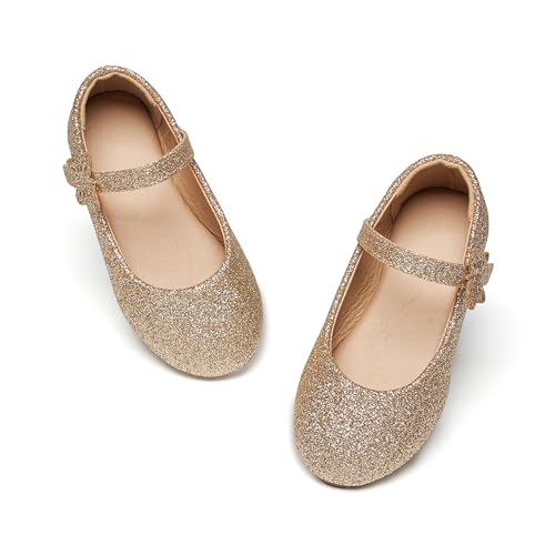 Kiderence Kleine Kleinkind Mädchen Kleid Schuhe Ballerina Ballett Wohnungen Kinder Mary Janes (Gold 27)
