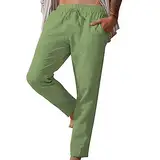 Herrenhosen Stretch Elegant Schlafhose Herren Kurz Set Wanderhose Kurz Herren Herrenmode, lässig, einfarbig, atmungsaktiv, Baumwolle Leinen, Taschen, elastische Taille, große Hosen Cargo (Green, XXXL)