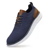 SVNKE Herren Anzugschuhe Atmungsaktiv Gestrickter Stoff Schnürschuhe Formale Moderne Klassische Freizeit Schuhe Oxfords Hochzeit Schuhe Blau 45