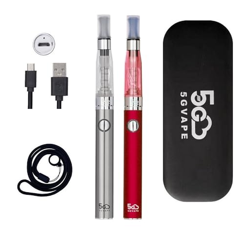 5GVAPE Elektronische Zigarette EGO EVOD CE4 USB Aufladung Wiederaufladbare Batterie Vape Stifte 2-Pakete Shisha Starter Kit,mit Lanyard,keine E-Flüssigkeit Kein Nikotin (Stahl Rot)