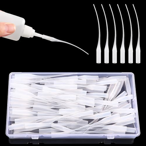 VooGenzek 100 Stücke 0.3mm Transparent Kunststoff Kleber Micro Tips, Kleber Extender Präzision Applikator, für Kunsthandwerk Hobby Projekte Labor Dispensing Klebstoffspender