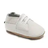 HMIYA Weiche Leder Krabbelschuhe Babyschuhe Lauflernschuhe mit Wildledersohlen für Jungen und Mädchen 0-6 Monate 6-12 Monate 12-18 Monate 18-24 Monate（12-18 Monate，Weiß）