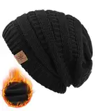 CAOZITOU Mütze Damen Winter, Beanie Wintermütze Thermo Warm Fleece, Weiche Strickmütze für Outdoorsport (Schwarz)