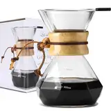 Lalord Pour Over Kaffeebereiter mit Edelstahlfilter, Borosilikatglas Kaffeekanne, Holzkragen, Kaffeefilter-Brauer, für 2 Tassen, 400 ml