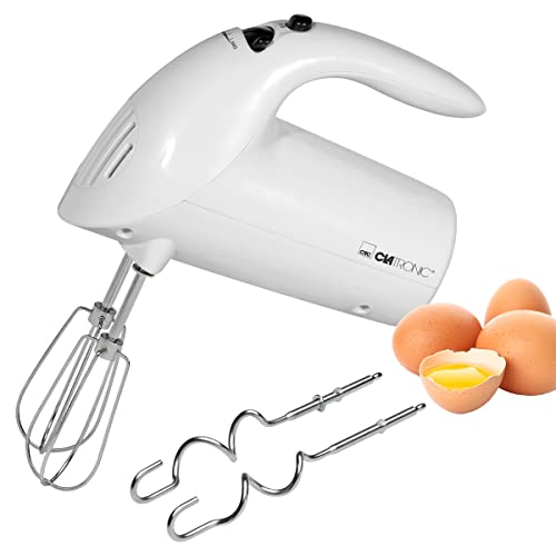 Clatronic elektrischer Handmixer | 250 Watt Motor | 5 Geschwindigkeitsstufen | Auswurftaste | robuste Edelstahlquirle und -knethaken | Spülmaschinengeeignet | HM 3014 weiß