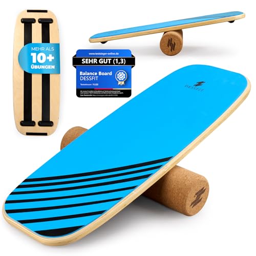 Dessfit Balance Board Holz Rutschfest mit Kork Rolle | Balance Board Kinder & Erwachsene | Gleichgewichtstrainer | Balance Training Equipment | Balance Trainer | Wackelbrett Physiotherapie Zubehör