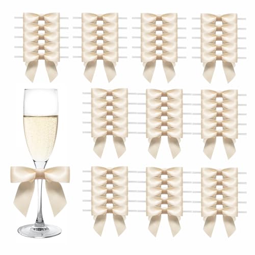 MORSUNBELA 50 Stück Geschenkschleifen Geschenk Schleifen Geschenk Deko für Weihnachten Hochzeiten und Geschenkverpackungen Beige Creme