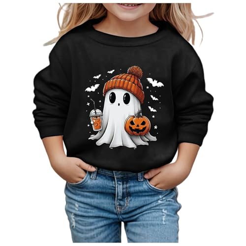 Generisch Sweatshirt Jungen 98 Modisches Halloween-Sweatshirt für Kinder mit süßem Aufdruck und Rundhalsausschnitt, langärmelig Pullover Mädchen Fleece (Black, 10-11 Years)