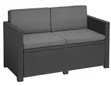 Allibert by Keter Victoria Gartensofa - 2-Sitzer Lounge Sofa in Rattanoptik, Inkl. Sitz- & Rückenkissen, Pflegeleicht, Wetterfest, Grau, 129 x 63 x 77 cm