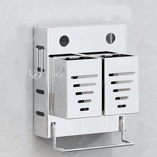 DUBTEDHOU Küchenutensilien-Halter, Wandhalterung Utensilienhalter mit Haken Messer Aufbewahrungsbox Besteck Abtropffläche Rack for Küche Esszimmer(Silver)