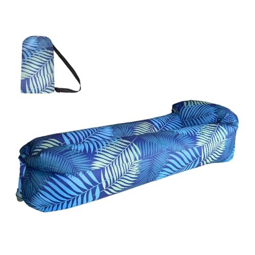 Hiseng Aufblasbares Sofa, Tragbares Luftsofa Luftsack Wasserdichtes Air Lounger Aufblasbare Luft Sofa Couch für Strand Camping Reisen Park Musikfestivals Outdoor -Feder Pflanze (Blau,240x70cm)