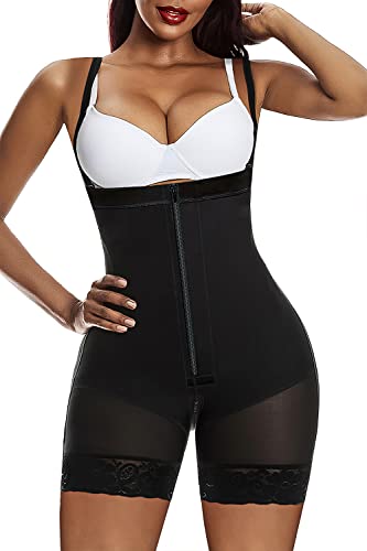 YIANNA Shapewear Damen Bauchweg Body Stark Formend Miederbody mit Bein Shaper Bodyformer Fajas Colombianas Korsett Bauch Weg Schwarz L 7257