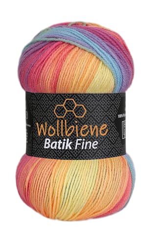 Wollbiene Batik Fine 100 Gramm Wolle mit Farbverlauf mehrfarbig Multicolor Strickwolle Häkelwolle (5040 pastell regenbogen)