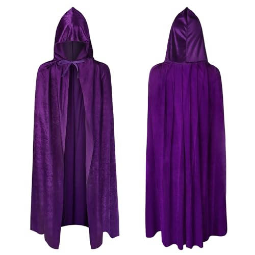 AOOWU Mittelalter Umhang Kapuzenumhang, Junge,Mädchen Halloween Umhang mit Kapuze, Lila Umhang, Umhang kostüm Cape Satin, Umhang Kostüm Mantel für Halloween Weihnachten Karneval Kostüm