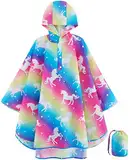 WAWSAM Mädchen Regenmantel Leichter Kinder Regenjacke Wasserdichter Kleinkind Regenponcho mit Kapuze Einhorn Regenbekleidung Kleine Mädchen Outdoor Jacken für Schule Wandern Camping