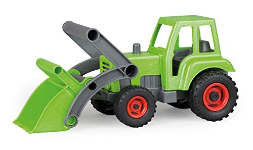 Lena 04213 EcoActives Traktor mit Frontlader, Nutzfahrzeug ca. 35 cm, robuster grüner Trecker mit Schaufel, natürlicher Holzgeruch durch ökologischen Holzanteil, Spielfahrzeug für Kinder ab 2 Jahre