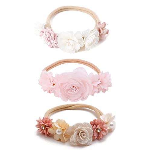 SJBAUTYO 3 Stücke Baby Haarband,Blume elastisches Haarband Haarschmuck,für Neugeborene Kleinkinder,Baby Mädchen Stirnbänder Weiche Neugeborene Kleinkind Haarschmuck