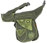 GURU SHOP Stoff Sidebag & Gürteltasche, Goa Hüfttasche, Bauchtasche mit Stickerei Sonne - Olivgrün, Herren/Damen, Baumwolle, Size:One Size, 25x20x10 cm, Festival- Bauchtasche Hippie