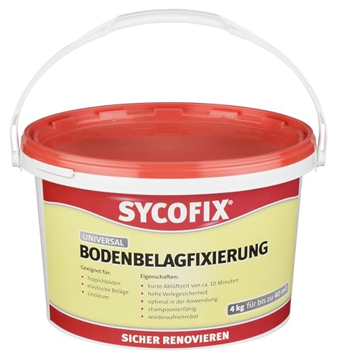 SYCOFIX Universal Bodenbelagfixierung 4 kg, hohe Anfags- und Endhaftung, shampoonierfähig, geeignet für Stuhlrollen+Fußbodenheizung, rückstandfrei entfernbar, EMICODE EC1,lösemittelfrei,verlegesicher