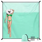 SKYREH Stranddecke Sandfrei super groß 220x210 cm, Sanddicht Wasserdicht, Leicht Weiches Bequemes Langlebiges Material, breite Streifen, Strandmatte, Strandtuch (Grün)