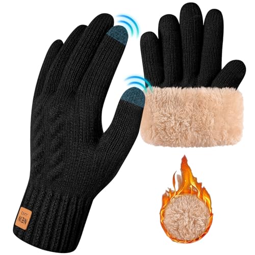 Voqeen Winterhandschuhe Damen Touchscreen Fleece Gefüttert Strickhandschuhe für Frauen mit Handgelenk Manschette Design kaltes Wetter warme Outdoor Handschuhe Herren für Laufen Fahren Wandern