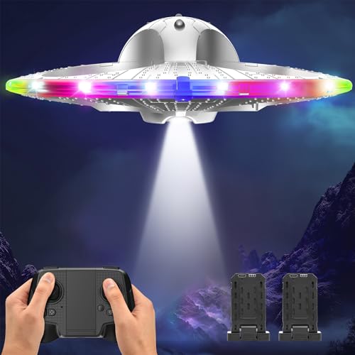 Drohne RC UFO für Kinder und Anfänger, Ferngesteuertes Flugzeug mit Licht, RC Flugzeug Helikopter Quadcopter mit automatischer Schwebefunktion und 2 Batterien (15 Mins)