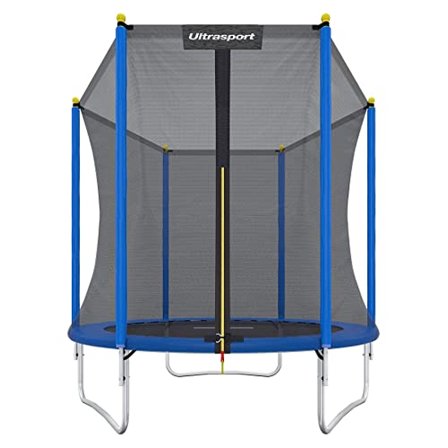 Ultrasport Gartentrampolin Uni-Jump, Kindertrampolin, Ø 183 cm, Trampolin Komplettset inklusive Sprungmatte, Sicherheitsnetz, gepolsterten Netzpfosten und Randabdeckung, Blau