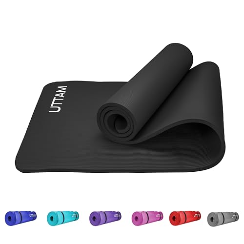 UTTAM Yoga Mat | Multi-Purpose Extra Thick Foam Exercise Mats | Stretching, Resistance Workout & Therapy – Pilates, Home & Gym Equipment Accessory for Men Women Kids (183 x 60cm) (Black)