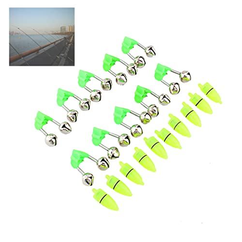 Set von 10 Angeln Alarm Licht LED Twin Glocken Angelgerät Nacht Angelzubehör Tragbare Nacht Meer Fisch Grün Rod Clip Tip Fisch Köder Alarm