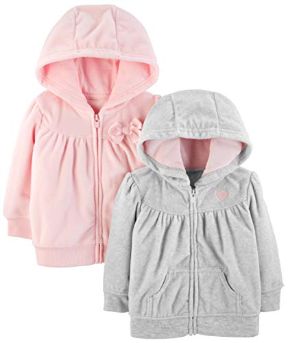 Simple Joys by Carter's Baby-Mädchen 2-Pack Fleece Full Zip Hoodies Products, Hellgrau/Rosa, 6-9 Monate (2er Pack)