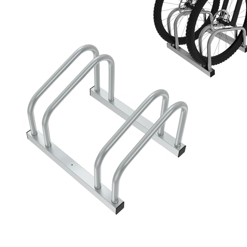 FIVMEN Fahrradständer für 2 Fahrräder Fahrradhalter Aufstellständer Boden und Wand Montage 37cm Radabstand Verzinken Mehrfachständer für 30-65mm Reifenbreite Mountainbike Rennrad MTB, Silber