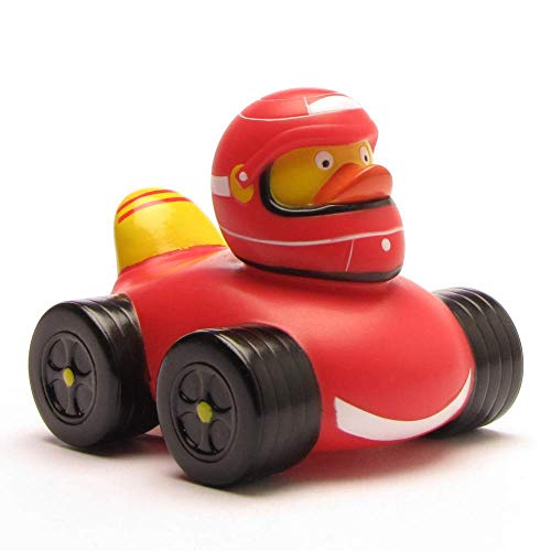 DUCKSHOP I Badeente Rennfahrer I Quietscheente I L: 7,5 cm - inkl. Badeenten-Schlüsselanhänger im Set