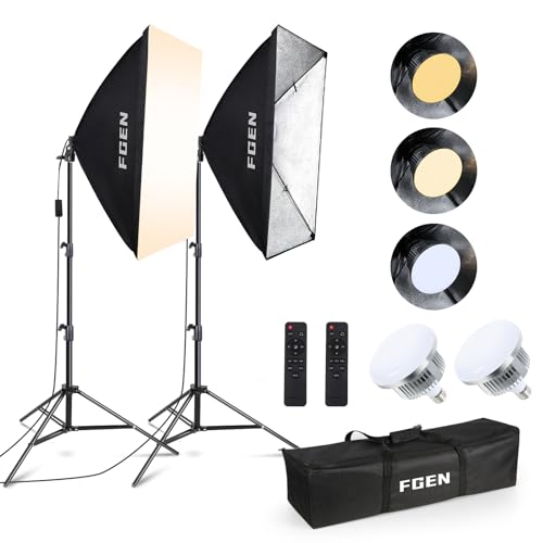 Softbox Set Fotostudio, FGen 2 x 50 x 70cm Softbox LED Beleuchtung Set mit 85W 2700-6400K, 2m Vollverstellbare lichtstativ für YouTube, Tiktok Videoaufnahmen, Studio Porträts, Fotografie