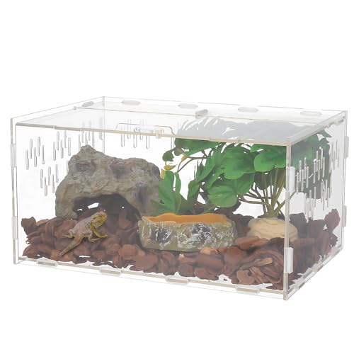 Halinuia Schnecken Terrarium, Acryl Reptilien Terrarium Transportbox, Transparent Insekten Fütterungsbox für Schnecken, Wasserschildkröten, Spinnen, Hamster, Einsiedlerkrebs, Echse, 30x20x15cm