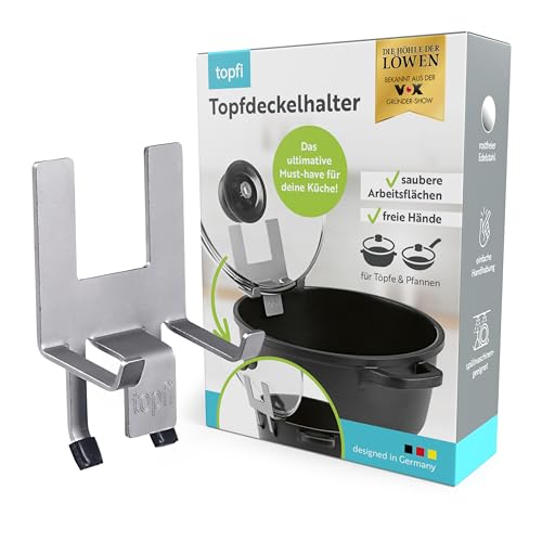 topfi® Topfdeckelhalter für Töpfe & Pfannen | Der Küchenhelfer für eine freie & saubere Arbeitsfläche, lässt das Wasser einfach in den Topf zurücktropfen & bietet zuverlässigen Überkochschutz